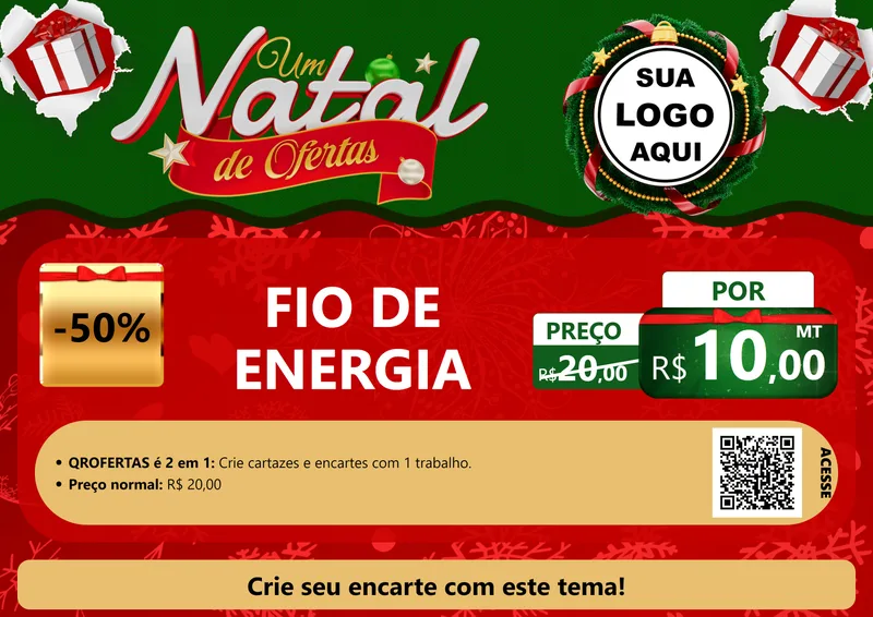 Modelo de Cartaz para Cartaz A4 Horizontal com o tema Um Natal de Ofertas para Materiais Elétricos