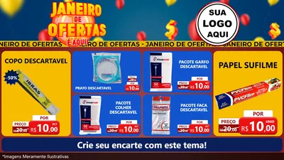 Modelo de TV para TV Horizontal com o tema Janeiro de Ofertas É Aqui! para Embalagens