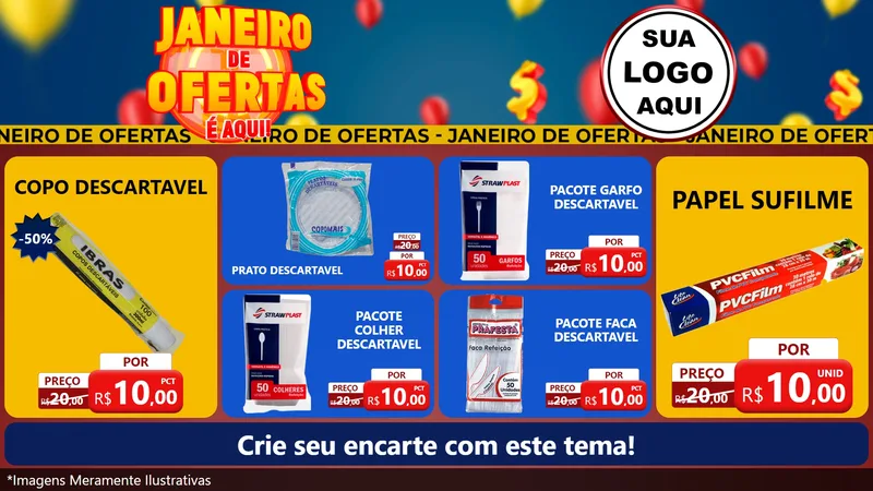 Modelo de TV para TV Horizontal com o tema Janeiro de Ofertas É Aqui! para Embalagens