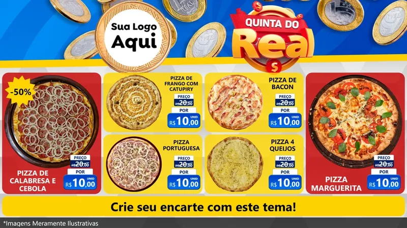 Modelo de TV para TV Horizontal com o tema Quinta do Real para Pizzaria