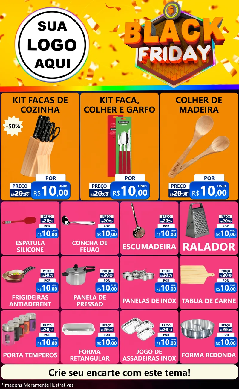 Modelo de Encarte para Encarte Grande com o tema Black Friday para Utilidades Domésticas