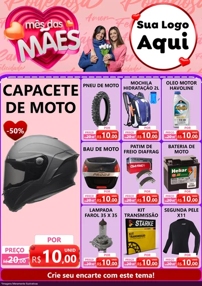 Modelo de Encarte para Encarte A4 Vertical com o tema Mês Das Mães para Moto peças
