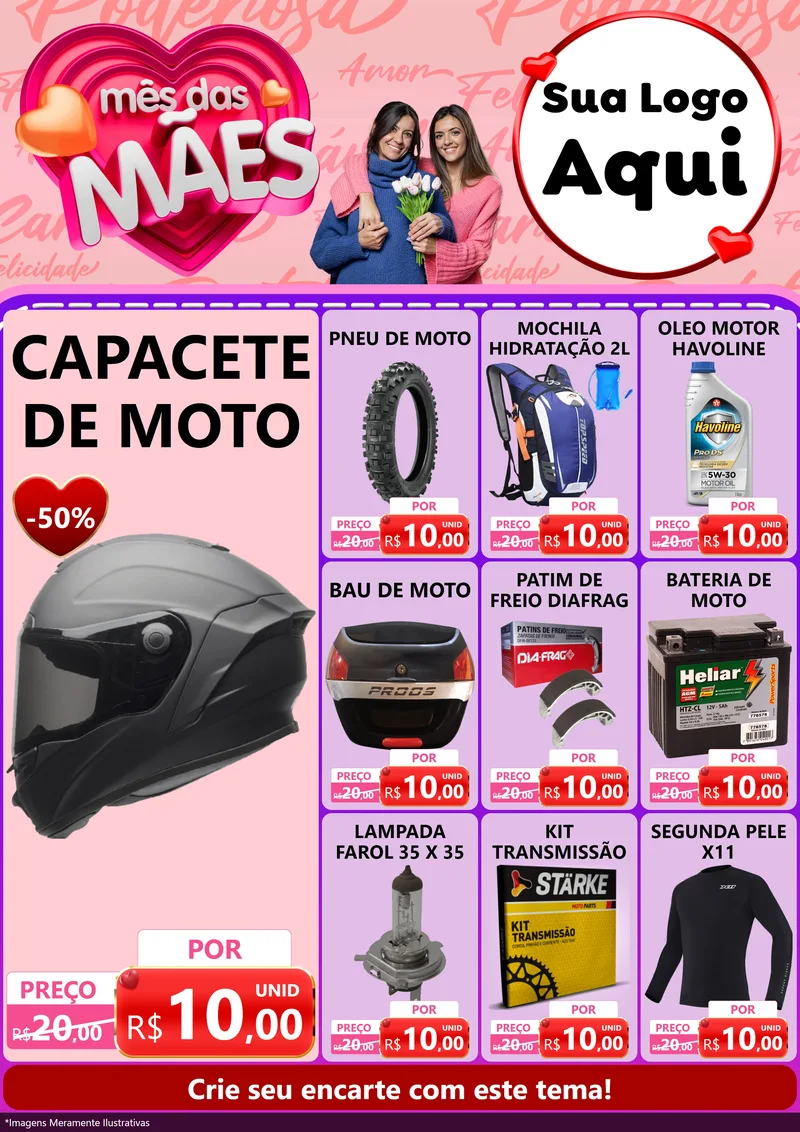 Modelo de Encarte para Encarte A4 Vertical com o tema Mês Das Mães para Moto peças