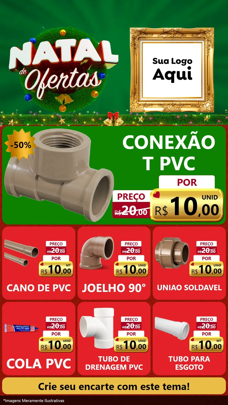 Modelo de Rede Social para Stories com o tema Natal de Ofertas para Tubos e conexões