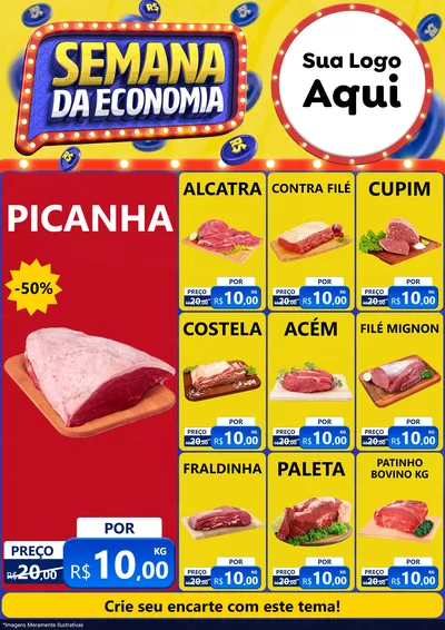 Modelo de Encarte para Encarte A4 Vertical com o tema Semana da Economia para Açougue
