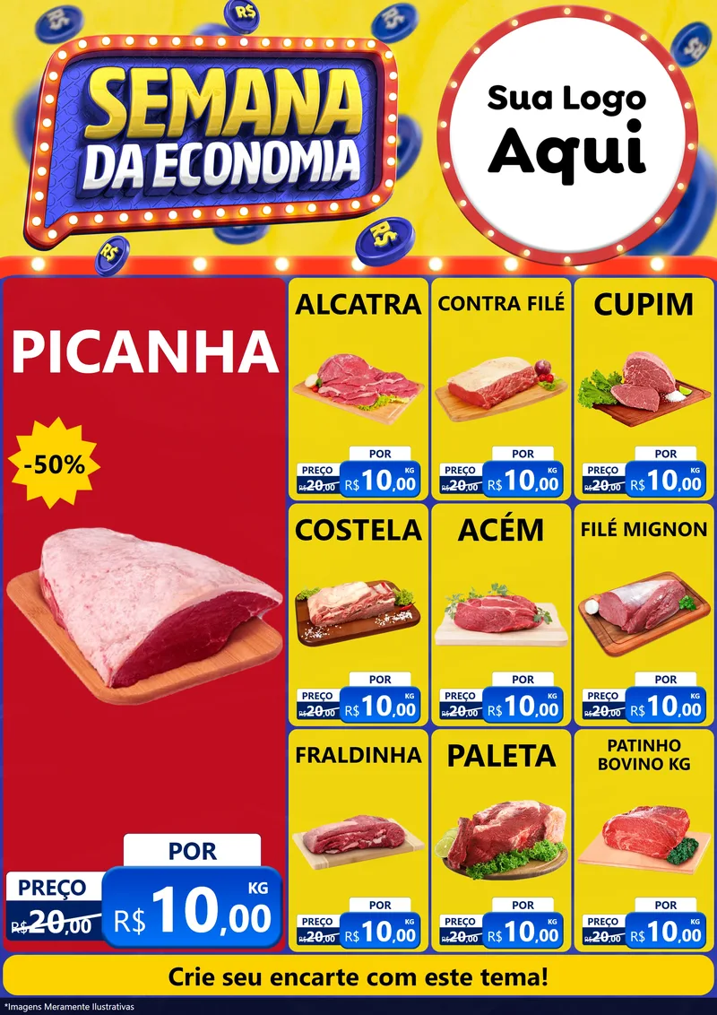 Modelo de Encarte para Encarte A4 Vertical com o tema Semana da Economia para Açougue