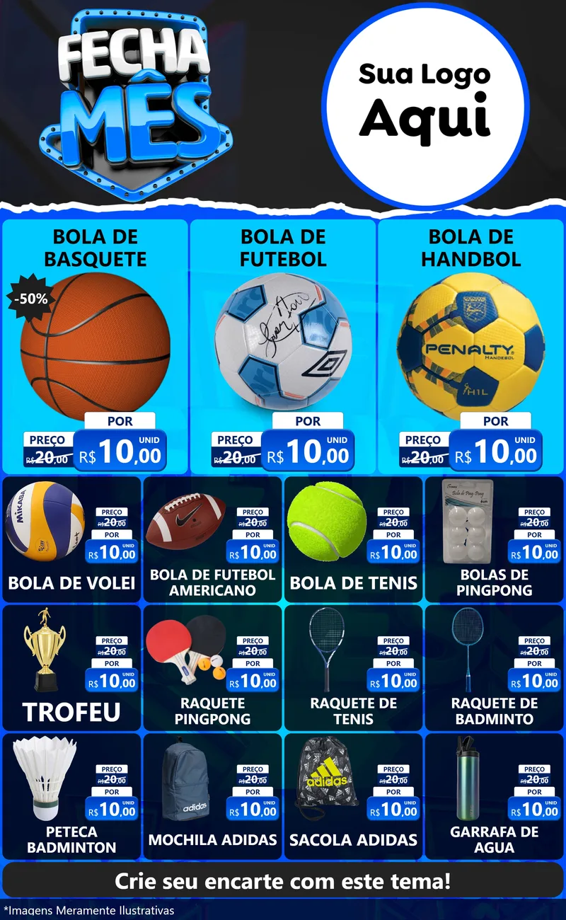 Modelo de Encarte para Encarte Grande com o tema Fecha Mês para Artigos Esportivos