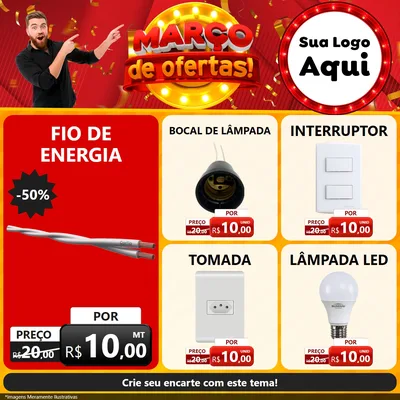 Modelo de Rede Social para Feed Facebook com o tema Março de Ofertas! para Materiais Elétricos