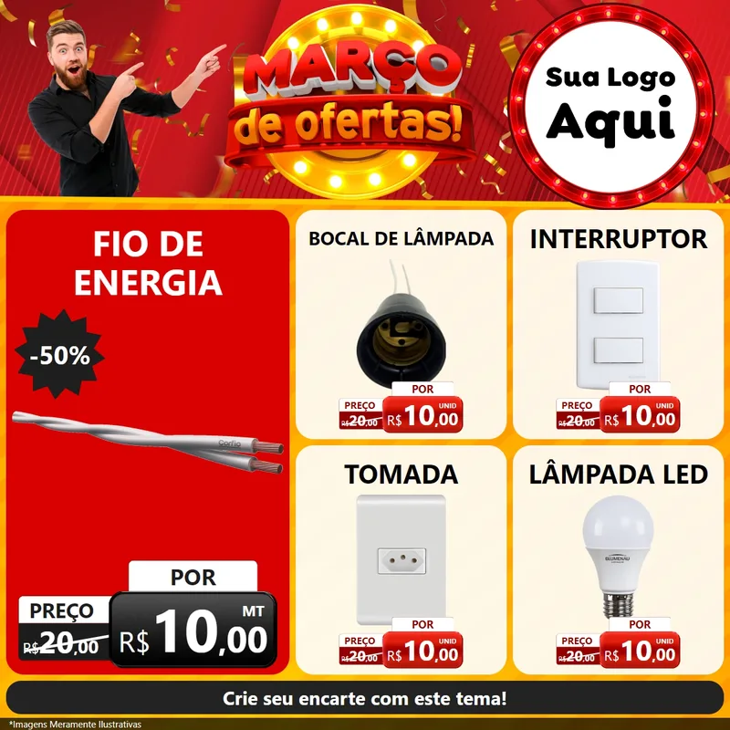 Modelo de Rede Social para Feed Facebook com o tema Março de Ofertas! para Materiais Elétricos