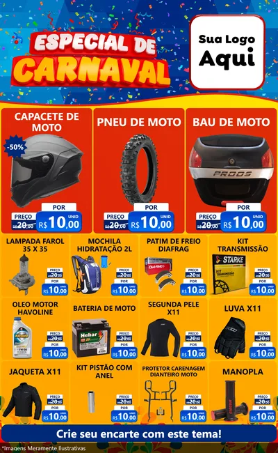 Modelo de Encarte para Encarte Grande com o tema Especial de Carnaval para Moto peças