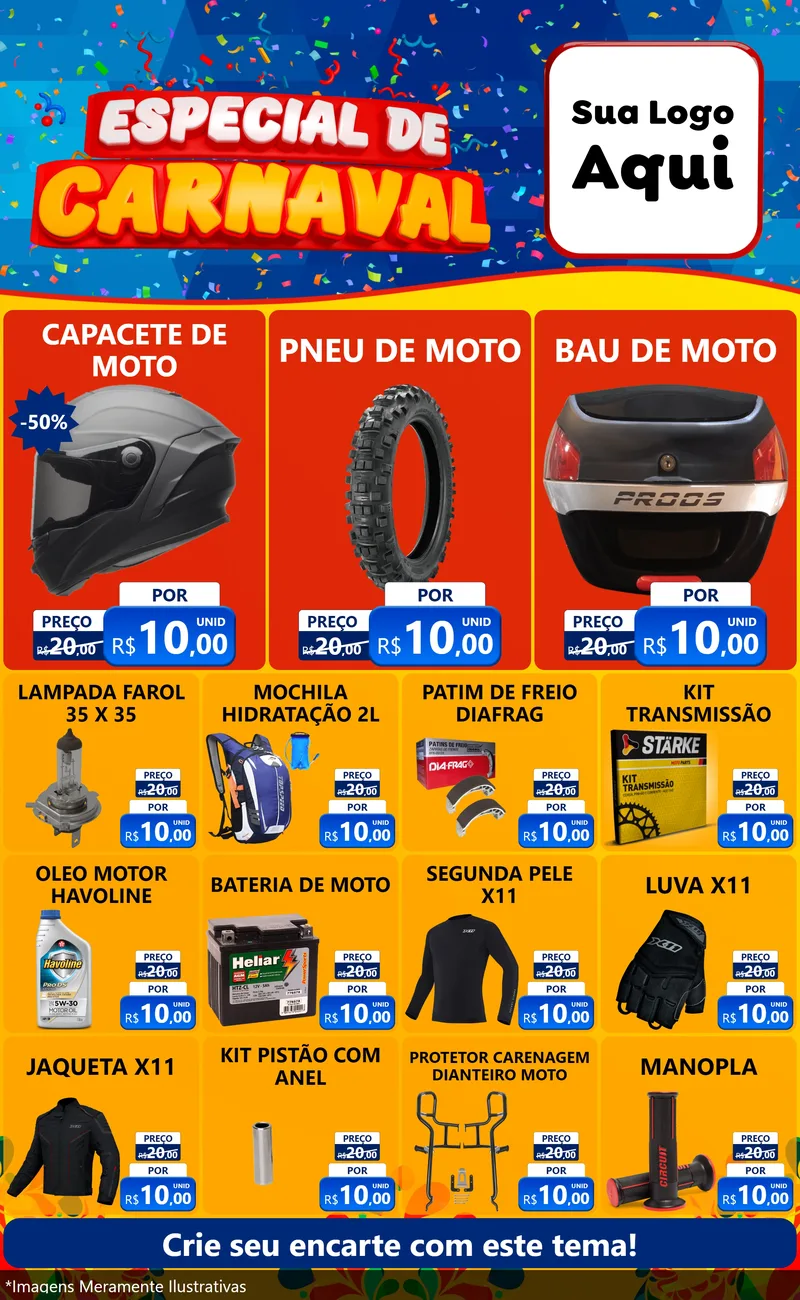 Modelo de Encarte para Encarte Grande com o tema Especial de Carnaval para Moto peças
