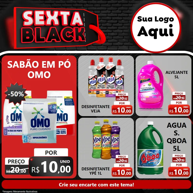Modelo de Rede Social para Feed Facebook com o tema Sexta Black para Produtos de Limpeza