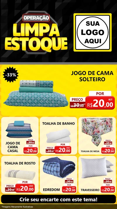 Modelo de Rede Social para Stories com o tema Operação Limpa Estoque para Cama, Mesa e Banho