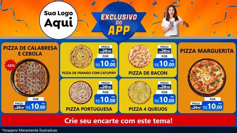 Modelo de TV para TV Horizontal com o tema Exclusivo do Aplicativo para Pizzaria