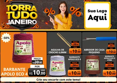 Modelo de Encarte para Encarte A4 Horizontal com o tema Torra Tudo Janeiro para Armarinho e Aviamentos