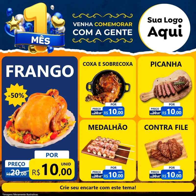 Modelo de Rede Social para Feed Facebook com o tema Um Mês de Aniversário para Assados