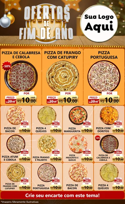 Modelo de Encarte para Encarte Grande com o tema Ofertas de Fim de Ano para Pizzaria