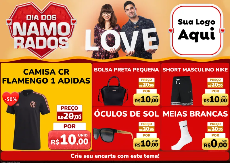 Modelo de Encarte para Encarte A4 Horizontal com o tema Dia dos Namorados para Roupas e acessórios