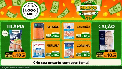 Modelo de TV para TV Horizontal com o tema Comece Março Economizando para Peixaria