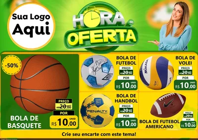 Modelo de Encarte para Encarte A4 Horizontal com o tema Hora da Oferta para Artigos Esportivos