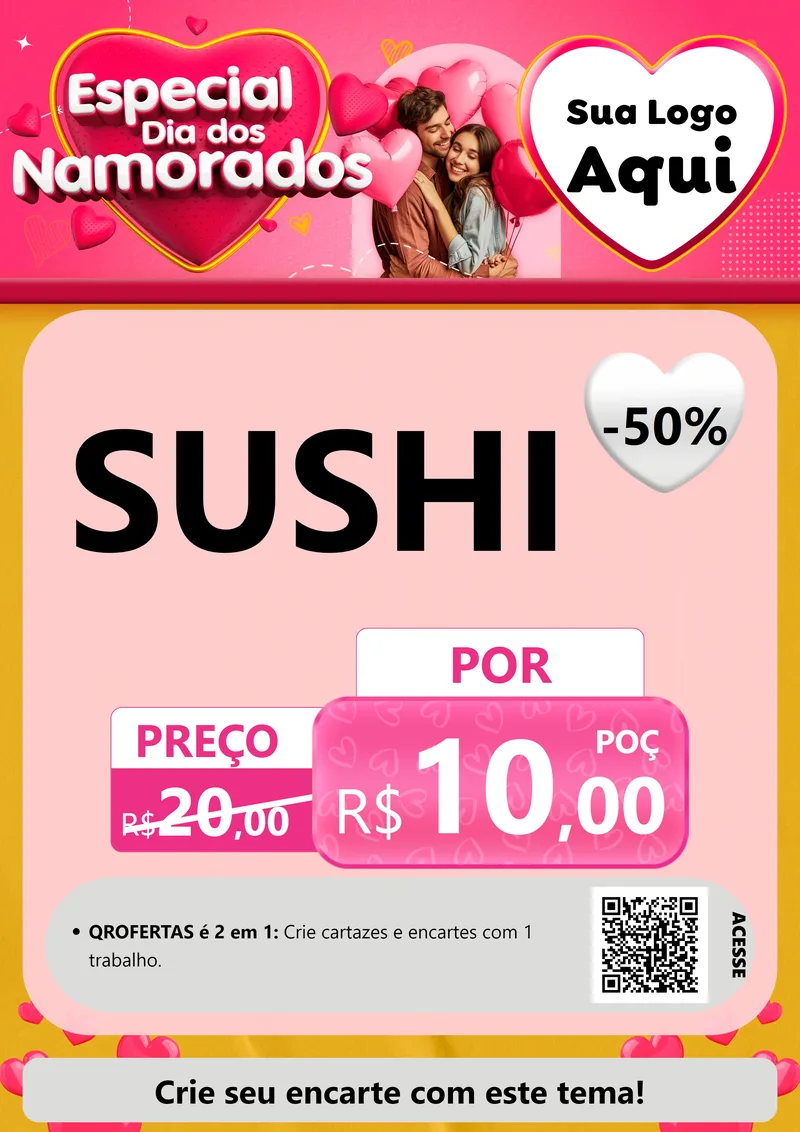Modelo de Cartaz para Cartaz A4 Vertical com o tema Especial Dia dos Namorados para Comida japonesa