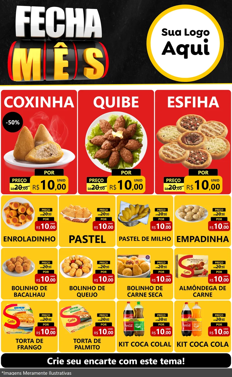 Modelo de Encarte para Encarte Grande com o tema Fecha Mês para Salgadaria