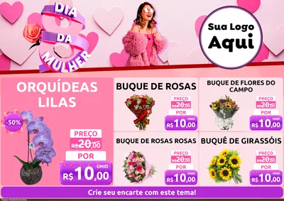Modelo de Encarte para Encarte A4 Horizontal com o tema Dia da Mulher para Floricultura e jardim