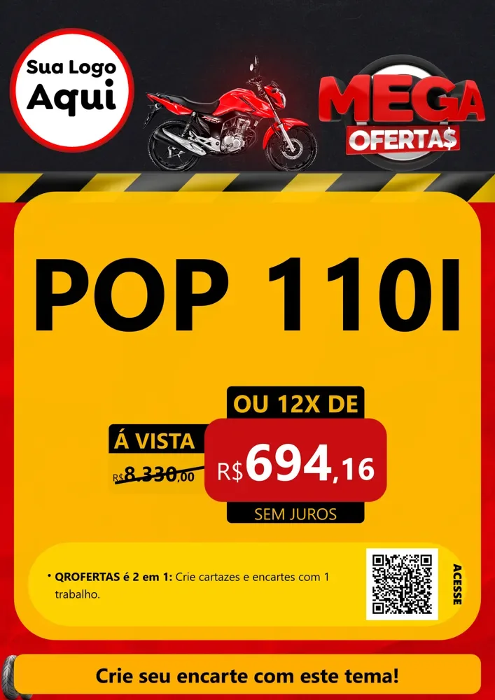 Modelo de Cartaz para Cartaz A4 Vertical com o tema Mega Ofertas - Motopeças para Concessionaria de Motos