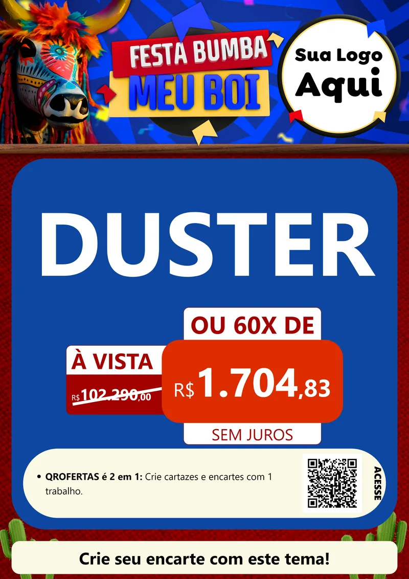 Modelo de Cartaz para Cartaz A4 Vertical com o tema Festa Bumba meu Boi para Concessionaria de Carros