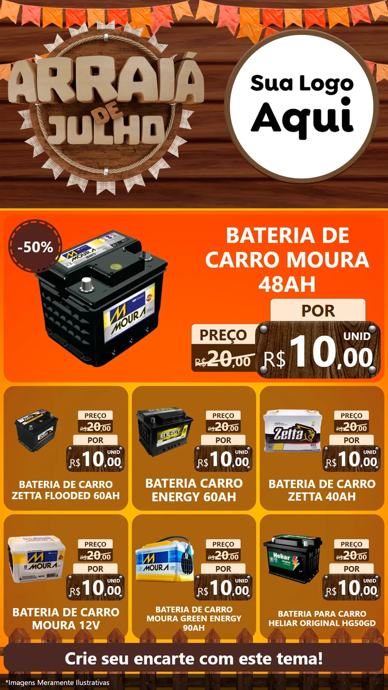 Modelo de Rede Social para Stories com o tema Arraiá de Julho - Junina para Baterias Elétricas