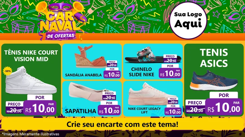 Modelo de TV para TV Horizontal com o tema Carnaval de Ofertas para Calçados