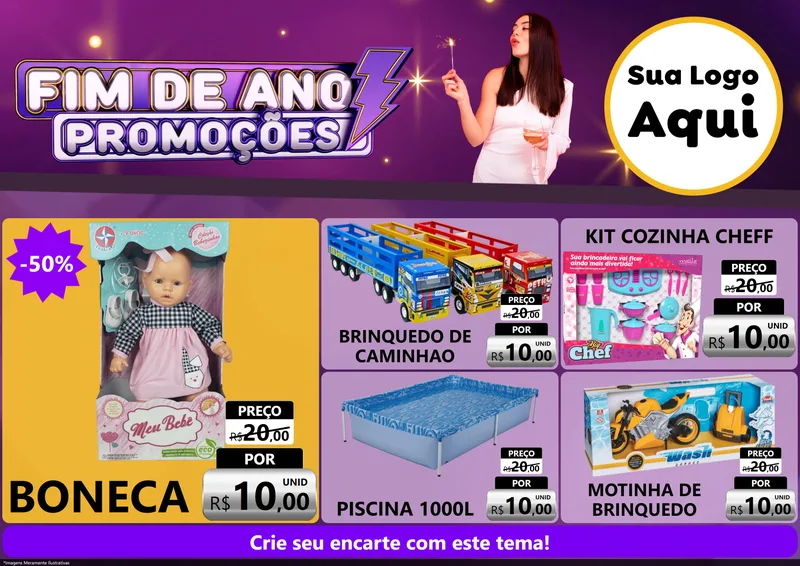 Modelo de Encarte para Encarte A4 Horizontal com o tema Fim de Ano Promoções para Brinquedos