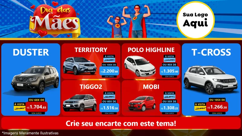 Modelo de TV para TV Horizontal com o tema Dia das Mães para Concessionaria de Carros