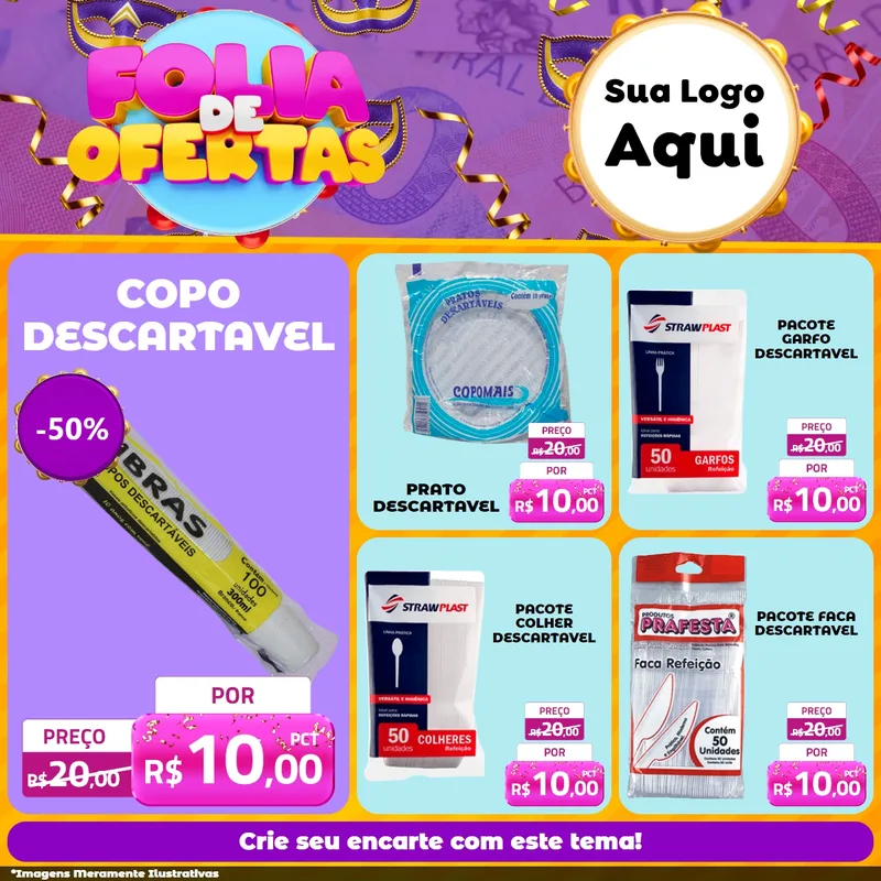 Modelo de Rede Social para Feed Facebook com o tema Folia de Ofertas para Embalagens