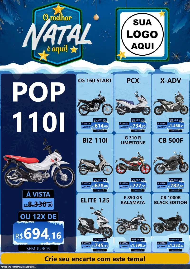Modelo de Encarte para Encarte A4 Vertical com o tema O Melhor Natal É Aqui! para Concessionaria de Motos