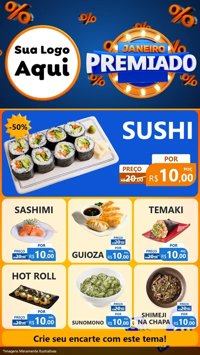 Modelo de Rede Social para Stories com o tema Janeiro Premiado para Comida japonesa