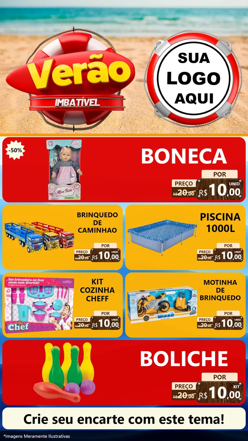 Modelo de TV para TV Vertical com o tema Verão Imbatível para Brinquedos