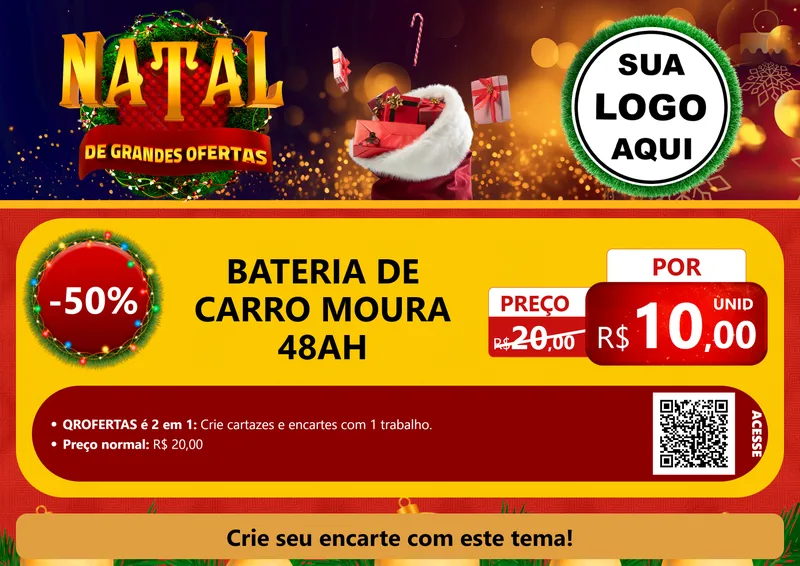 Modelo de Cartaz para Cartaz A4 Horizontal com o tema Natal de Grandes Ofertas para Baterias Elétricas