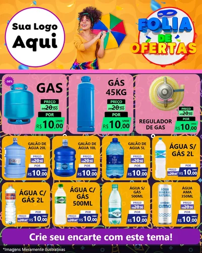 Modelo de Rede Social para Feed Instagram com o tema Folia de Ofertas para Água e gás
