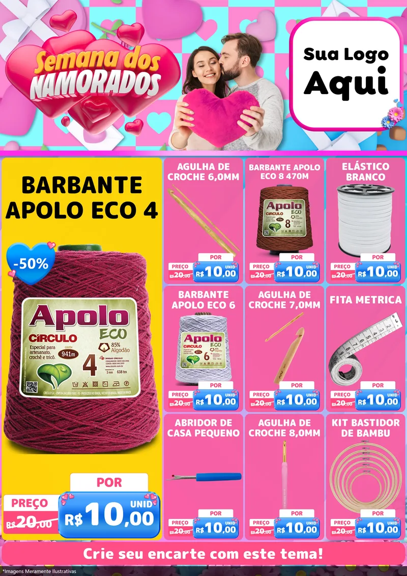Modelo de Encarte para Encarte A4 Vertical com o tema Semana dos Namorados para Armarinho e Aviamentos