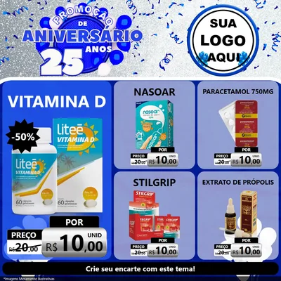 Modelo de Rede Social para Feed Facebook com o tema Promoção de Aniversário - 25 Anos para Farmácia