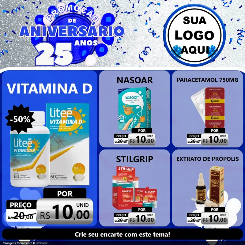 Modelo de Rede Social para Feed Facebook com o tema Promoção de Aniversário - 25 Anos para Farmácia
