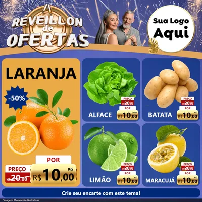 Modelo de Rede Social para Feed Facebook com o tema Réveillon de Ofertas para Hortifrúti