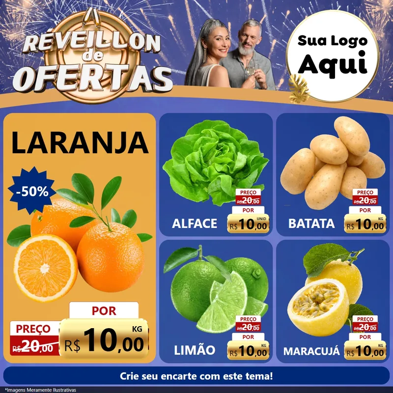 Modelo de Rede Social para Feed Facebook com o tema Réveillon de Ofertas para Hortifrúti