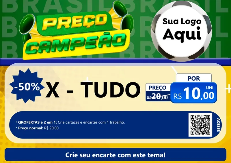 Modelo de Cartaz para Cartaz A4 Horizontal com o tema Preço Campeão - Copa para Hamburgueria