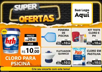 Modelo de Encarte para Encarte A4 Horizontal com o tema Super Ofertas para Produtos para Piscina