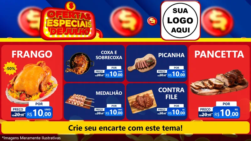 Modelo de TV para TV Horizontal com o tema Ofertas Especiais de Julho para Assados