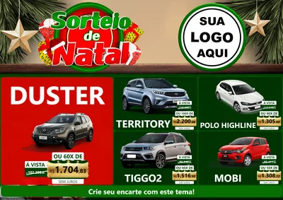 Modelo de Encarte para Encarte A4 Horizontal com o tema Sorteio de Natal para Concessionaria de Carros