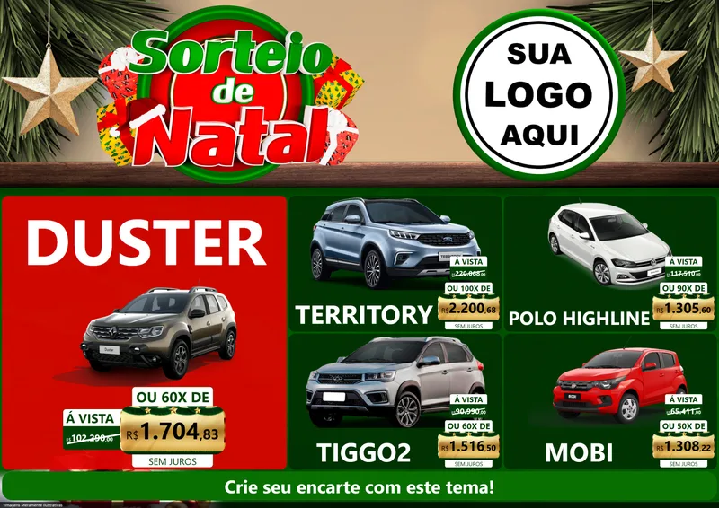 Modelo de Encarte para Encarte A4 Horizontal com o tema Sorteio de Natal para Concessionaria de Carros