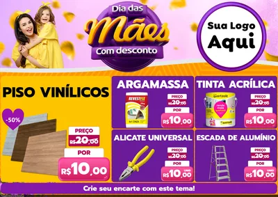 Modelo de Encarte para Encarte A4 Horizontal com o tema Dia das Mães com Desconto para Material para Construção